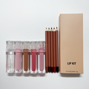 Kit de <span class=keywords><strong>Labios</strong></span> 2 en 1 Personalizable DIY: Brillo <span class=keywords><strong>Labial</strong></span> Transparente con Pincel Grande y Delineador de <span class=keywords><strong>Labios</strong></span> Cremoso Mate Suave, Libre de Crueldad Animal, con Etiqueta Privada - Product Image 2