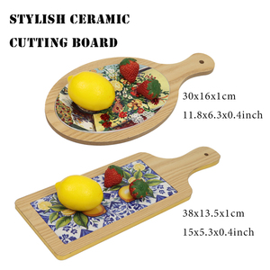 <span class=keywords><strong>Plateau</strong></span> de service en bambou et céramique de forme personnalisée, planche à découper, planche à <span class=keywords><strong>charcuterie</strong></span> et à <span class=keywords><strong>fromage</strong></span> avec poignée pour cadeau - Product Image 3