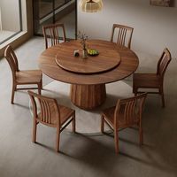 Nordamerikanisches Schwarznuss-Massivholz Esszimmer-Set, Luxuriöser Runder Esstisch mit Drehplatte für Hotel & Zuhause Restaurant