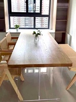 Table à manger suspendue en acrylique de style nordique, table basse en bois massif pour usage domestique, bureau simple en planches de pin blanc ciré