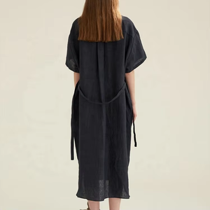 OEM estate manica corta scollo a V etnico stile Boho ricamo Maxi Vestidos Casual abito di lino per le donne - Product Image 1