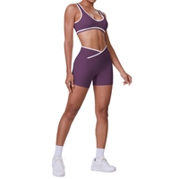 Ensemble de yoga moulant brossé double face contrastant avec taille croisée pour femme – Tenue de sport 2 pièces pour l'entraînement, la course et le fitness