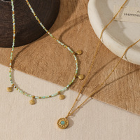 Collier en or avec perles de pierre naturelle turquoise faites à la main, imperméable, tendance, bijoux pour femmes, cadeaux