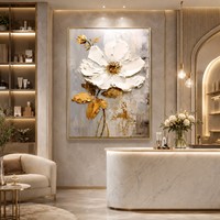 Tableau mural abstrait floral doré et blanc en toile acrylique fait main, œuvre d'art moderne, peintures de fleurs texturées 3D pour la décoration du salon