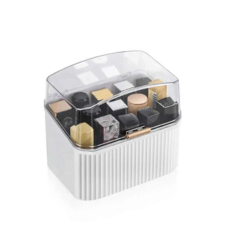 Bathroom Plastic Cosmetic Storage Box Clear Cover Make Up Display Case 2 Drawer Makeup Organizer with Brush Holder Lipstick Rack