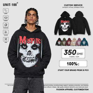 Sudadera con Capucha Oversize de Invierno ODM, 350GSM, 100% Algodón, Estampado Gráfico de Calavera <span class=keywords><strong>Misfits</strong></span>, Bolsillo Canguro, Estilo Urbano - Product Image 1