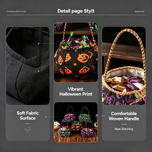 Sac à bonbons d'Halloween en forme de citrouille, sac fourre-tout portable en forme de baril, panier de truques ou de friandises, sac à main pour cadeaux de fête et fournitures de décoration - Product Image 3