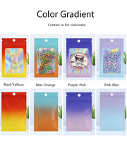 Sachets holographiques à faible MOQ, scellés sur 3 côtés, à ouverture supérieure, en plastique refermable, sacs suspendus, petits sacs en plastique pour logo d'entreprise