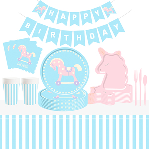 Ensemble de fournitures pour fête sur le thème de la licorne DAMAI, assiettes, gobelets, serviettes, nappe, pailles, vaisselle jetable en papier - Product Image 1