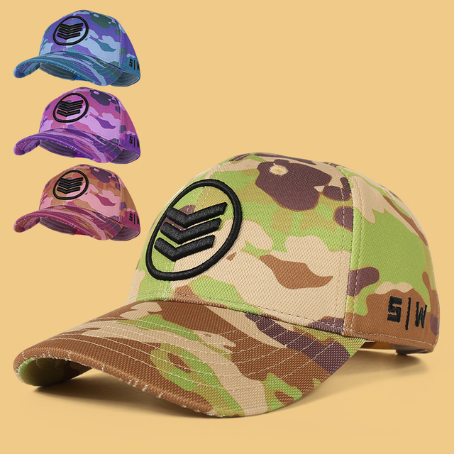 Bulk Custom Logo 3D Embroidered Patch Multicolor Durable Camouflage Outdoor Activewear Hunting Curved Brim Baseball Hat Caps