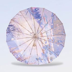 Paraguas Plegable de Doble Uso para Mujer, 16 Varillas, Estilo Nacional, Protección UV, con Revestimiento de Color, para Días Lluviosos y Soleados, Sombrilla Grande y Resistente - Product Image 1