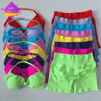Ensemble de sport LVD416 2 pièces pour femme : Haut de sport à bretelles et short de yoga taille haute froncé – Tenue de sport sans couture pour le fitness