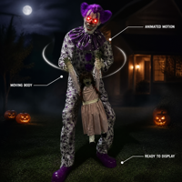 Clown d'Halloween grandeur nature, accessoires animés, corps mobile, animatronique, décoration de maison hantée, décoration de jardin, extérieur, OEM, sur mesure, vente en gros