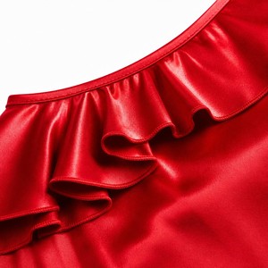 Vestido de fiesta para mujer, estilo tango <span class=keywords><strong>argentino</strong></span>, con volantes asimétricos, hombros descubiertos, satén elástico de 220 g/m², venta al por mayor, OEM personalizado - Product Image 2