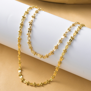 Conjunto de collar y pulsera de cobre chapado en oro de 18k, con cuentas lisas y brillantes, resistente al deslustre, ideal para fiestas y reuniones. - Product Image 1