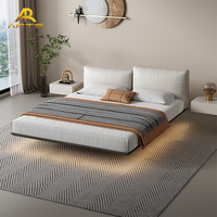Lit à plate-forme flottante double minimaliste italien Lit sans tête en bois massif de frêne Meubles de maison Lit double Queen King Size