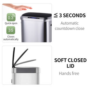 <span class=keywords><strong>Poubelle</strong></span> électrique en acier inoxydable à capteur intelligent argenté d'intérieur anti-empreintes digitales au sol <span class=keywords><strong>50L</strong></span> pour bureau à domicile - Product Image 5