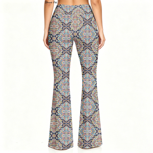 Pantalones <span class=keywords><strong>de</strong></span> yoga acampanados <span class=keywords><strong>de</strong></span> cintura alta para mujer, leggings con estampado digital geométrico <span class=keywords><strong>de</strong></span> mandala, pantalones <span class=keywords><strong>de</strong></span> campana con control <span class=keywords><strong>de</strong></span> abdomen, ropa deportiva para entrenamiento - Product Image 3