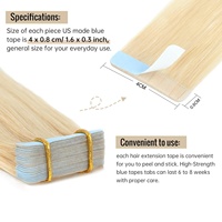Extensions de cheveux naturels double épaisseur à bandes adhésives, 10 pièces, 30 cm # 60 mèches blond platine lisses double face Remy (10g)