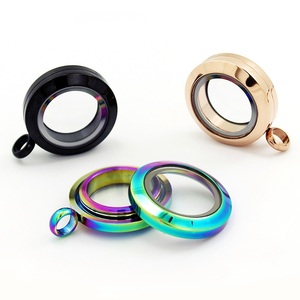 תליון זכוכית נירוסטה 20 מ "מ לוקט זכוכית מרחף תמונה שרשרת קסם פתוחה שרשרת תליון זהב - Product Image 2