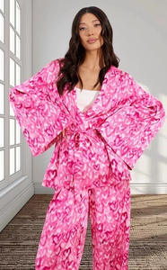 Ensemble <span class=keywords><strong>de</strong></span> pyjama pour femme en deux pièces avec ceinture, col en V, manches longues, pour <span class=keywords><strong>la</strong></span> Saint-Valentin, livraison directe - Product Image 2