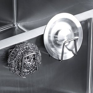 Estante cuadrado de acero inoxidable para esponjas, sin necesidad de taladrar, para fregadero de cocina, estante de drenaje para paños de cocina y estropajos de acero. - Product Image 3