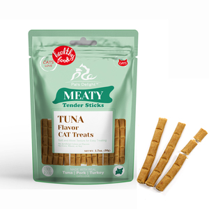 Pal's Delight Brand Catfood Soft Chewy Treats 4 "Carnoso Tender Sticks Sabor a atún 10CT Alto en proteínas Sin granos 50 g/bolsa - Product Image 1