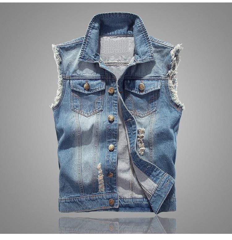 Denim Sleeveless Jacket Men Fashion Ripped Cotton Jean Vests Plus