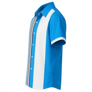Modern Blue <b>White</b> Panel Pattern <b>Short</b> <b>Sleeve</b> <b>Shirt</b> with Minimal Graphic Detail and Streetwear Fashion Look - Product Image 5