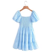 Vente en gros 2023 Robe courte à manches bouffantes en mousseline de soie à volants élastiques pour femmes Boutique officielle Traf Broderie trouée