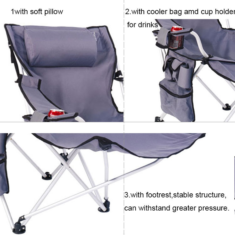 Footrest Fold up Camp Chair Relax Camping Chair Outdoor with Pillow and Cooler Bag