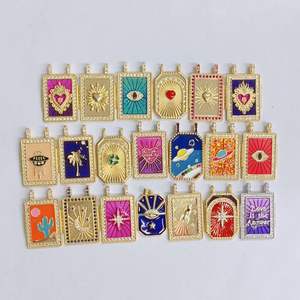 قلادة JML للأطفال بتصميم بوهيمي عتيق مع حجر الزركون الملون، تصاميم عين الشيطان، التاروت، شجرة جوز الهند، الصبار، النجوم، الخطوط، ذهب عيار 14 قيراط - Product Image 1