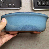 Pot Bonsai Keramik Yixing Ramah Lingkungan Porselen Bernapas Tahan Lama Ringan 1L Oval Lapisan Biru Pot Bunga Lantai Luar Ruangan
