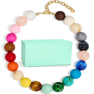 Go2boho Collana <span class=keywords><strong>Girocollo</strong></span> Statement Boho Trendy da Donna con Catena in Ottone Stile Bambù e Perle <span class=keywords><strong>Colorate</strong></span>, Gioielli Estivi da Spiaggia - Product Image 1