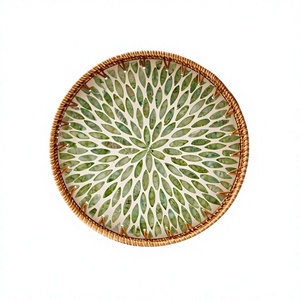 Bol en bois de manguier émaillé, fait main, écologique et durable, avec motif de feuilles vertes, style américain, pour la décoration de la maison et le service des aliments - Product Image 1