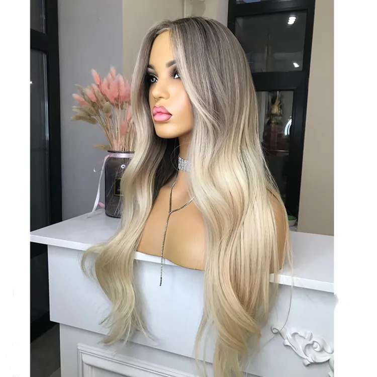 Fashion Ombre Pastel Gray Blonde Color Big Wave Full Virgin Hair 4*4 5*5 13*4 13*6 HD Lace Front Wigs