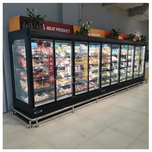 Refrigerador refrigerado para supermercado, refrigerador com 5 portas, porta de vidro refrigerada para exibição de bebidas, sistemas de refrigeração