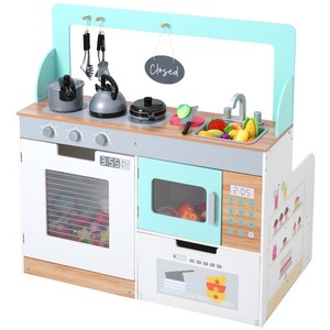 Onshine Ensemble de cuisine en bois de simulation 93,5 cm pour enfants, jouet de jeu de cuisine, 40 pièces, double face, vert - Product Image 4