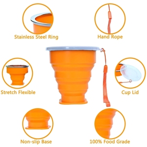 Gobelet de voyage pliable en silicone portable, gobelet de camping pliable en silicone avec couvercles - Product Image 5