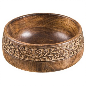 Bols de service personnalisés en bois d'acacia indien faits à la main, écologiques, design vintage, brodés, polis, décoratifs pour les fêtes - Product Image 4