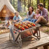 Barbecue portable pliable en acier inoxydable au charbon de bois, mini barbecue de camping, équipement de cuisson en plein air