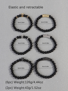 Classico 2 pz/set Stretch nero pietra naturale braccialetto di perline Mens pavimenta zircone CZ sfera teschio leone Charms bracciali Set di gioielli - Product Image 3