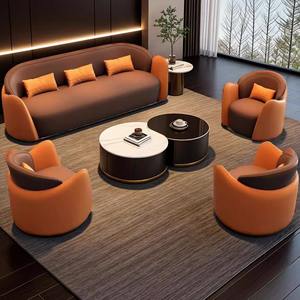 Conjunto de Sofás de Recepción de Cuero Marrón de 3 Piezas, Muebles Modernos para Oficina y Salón, Cómodos para Hotel y Salón de Ventas - Product Image 2