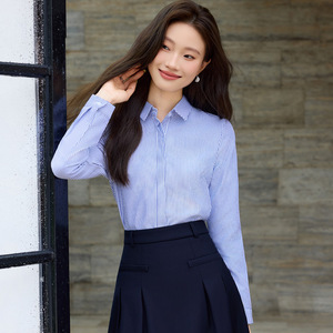 Women's Long Sleeve Striped Shirt With Long Skirt Set Office Lady Spring Oxford Fabric Turn <b>Down</b> Collar Full Sleeve - Product Image 1