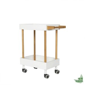 Chariot de rangement à 2 niveaux avec roulettes verrouillables et barre latérale pour servir des serviettes, double fonction pour salon, cuisine, salle de bain - Product Image 6
