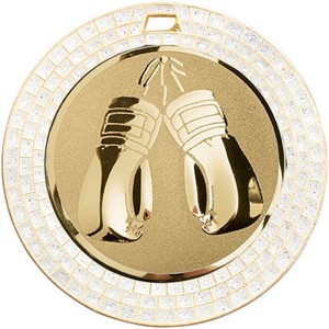 Médaille de boxe en or de luxe Noble <span class=keywords><strong>avec</strong></span> bordure incrustée de diamants et motif de gants Sports Award - Product Image 1