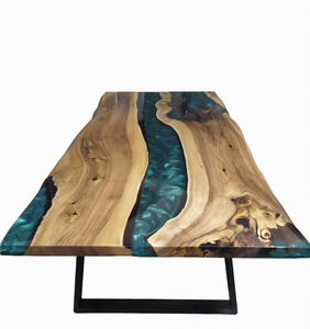 Mesa de Comedor Moderna de Madera de Nogal y Resina, Mesa Rectangular de Madera para Restaurante, Cocina, Villa - Product Image 1