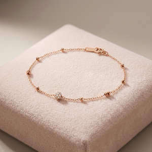 Elegant Minimalist Pink <b>Gold</b> Wrist Chain Delicate Embossed Diamond Pattern <b>Bracelet</b> with Shiny <b>Beads</b> for Adult Women Daily Wear - Product Image 3