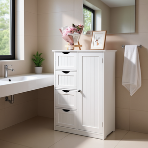 Gabinete de Almacenamiento para Baño Blanco de 4 Niveles, Independiente, de Plástico, Diseño Elegante, Amplio Espacio para Uso en el Baño - Product Image 2