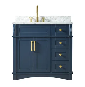 Armoire de salle de bains en marbre, meuble de toilette moderne, couleur bleu marine directe, usine